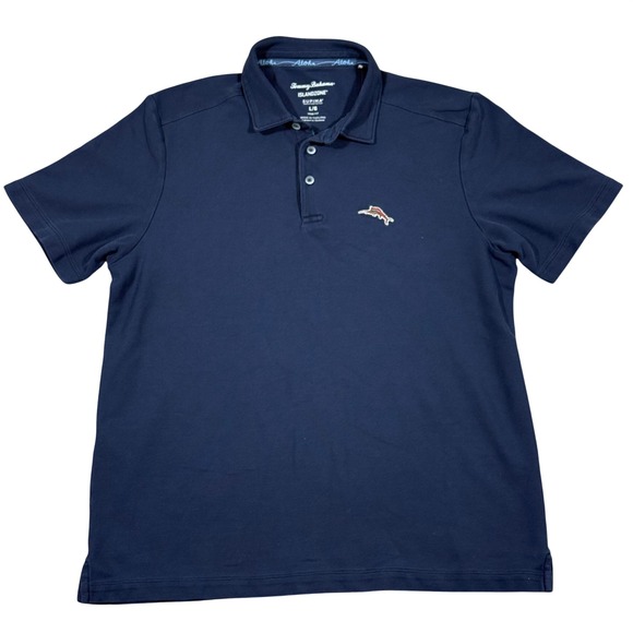 Tommy Bahama IslandZone Supima Polo Shirt Men's Large Navy Trim Fit Golf Beach - Picture 2 of 9